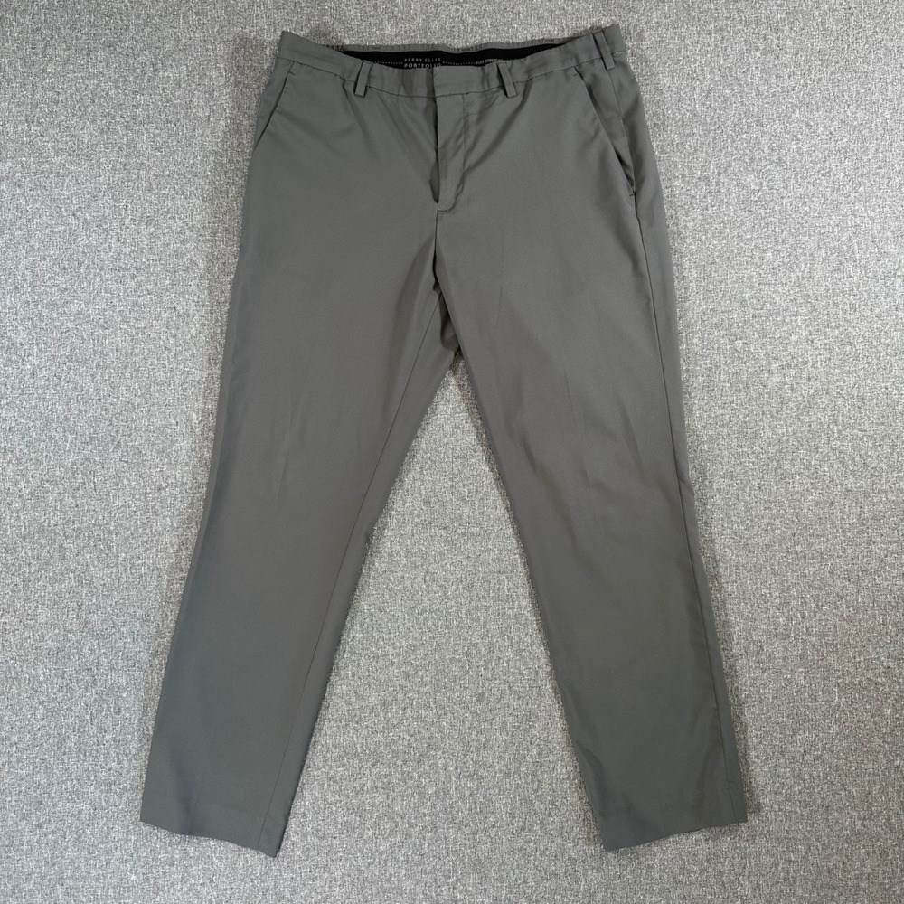 Perry Ellis Pants Mens 34x30 Portfolio Flex Stretch Gray Slim Fit Dress Slacks